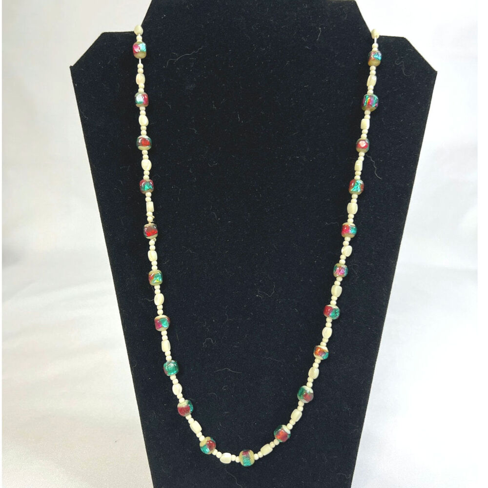 Beautiful Off White Infinity Approx. 32" L with Multicolor Accent Beads